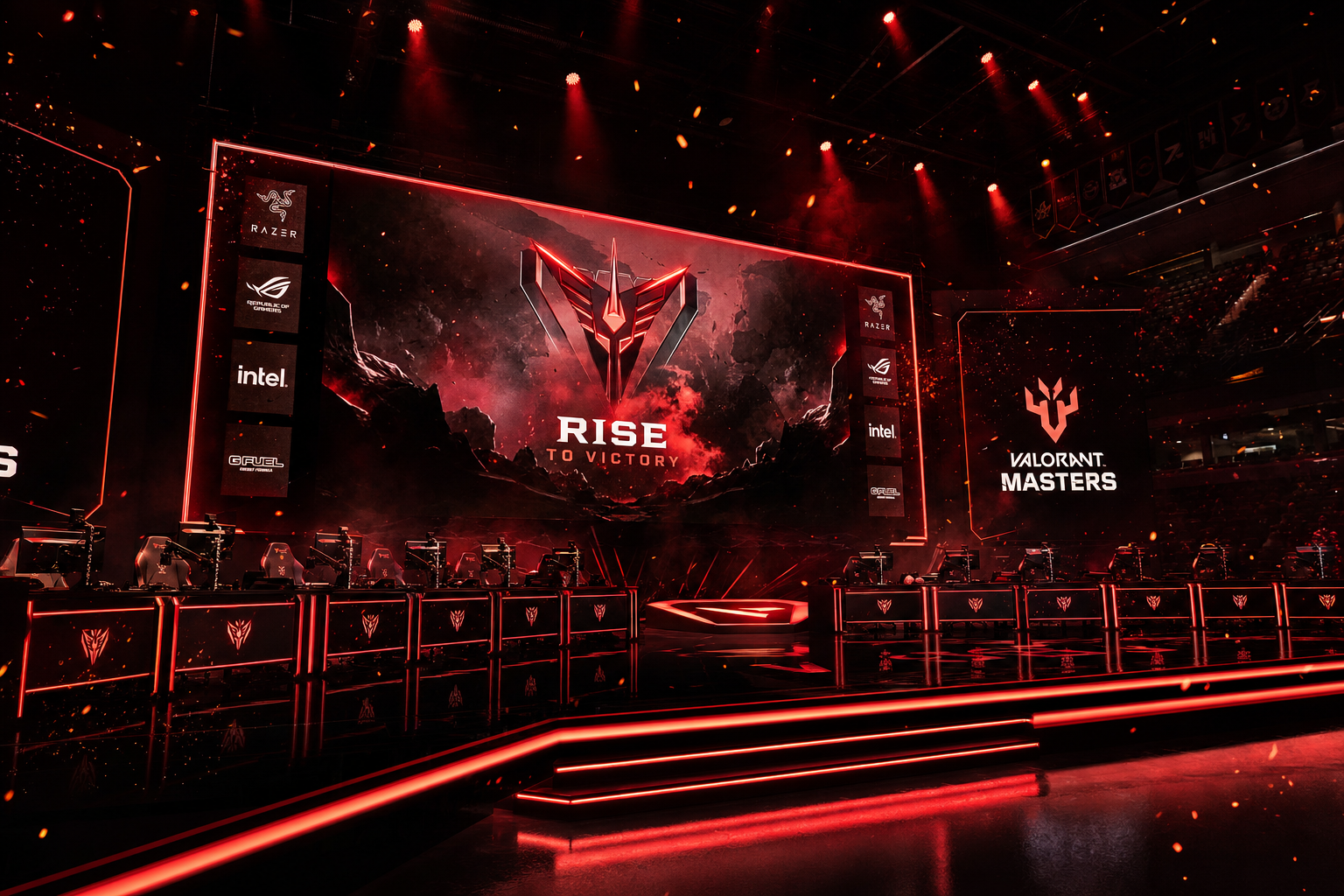 Scene esport plongee dans une lumiere rouge representant l identite Brezesports